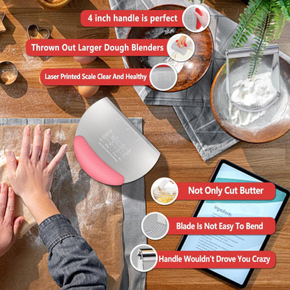 Pastry Cutter Dough Scraper Dough Cutter Scraper Tool Kitchen Pastry Blender,Stainless Steel Pastry Cutters Heavy Duty Dough Cutter for Kitchen Baking Tools,Comfortable and Dishwasher Safe (Blue)