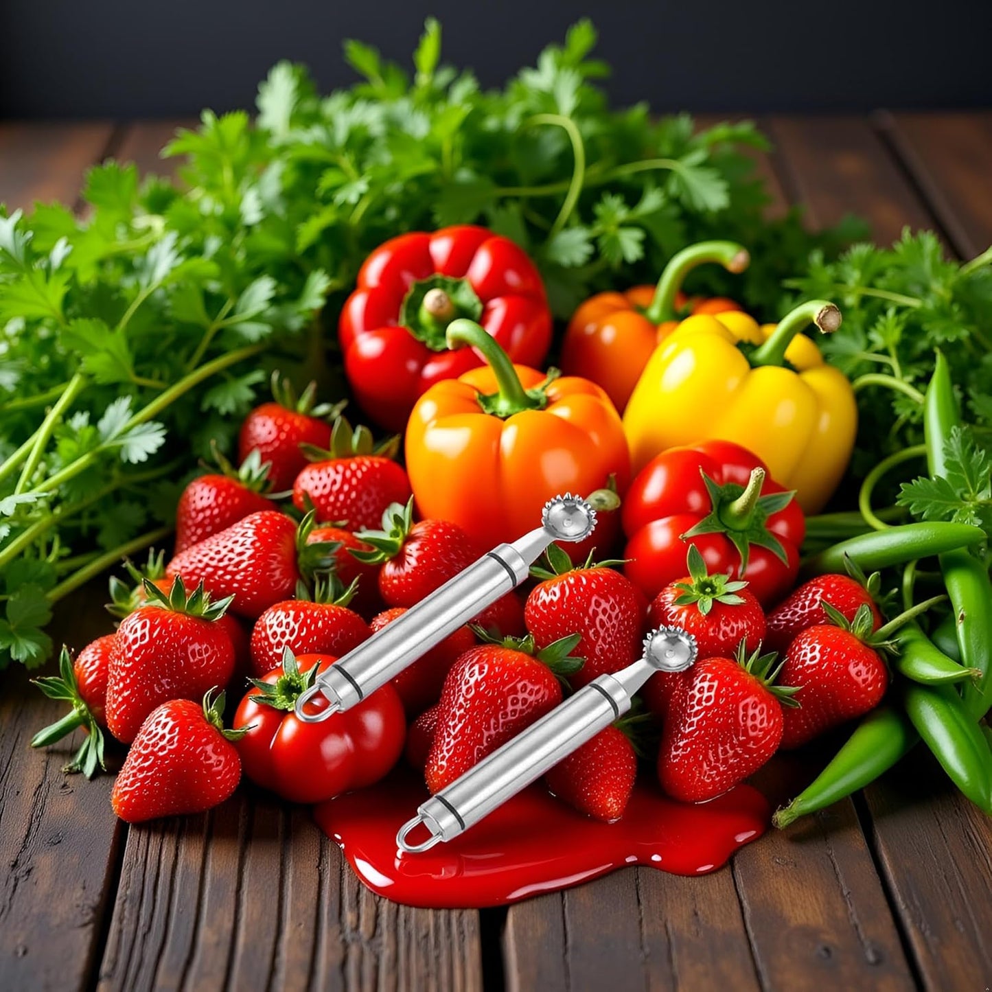 2Pcs Silver Stainless Steel Strawberry Huller Multi-Function Stainless Corer and Pitter Remover for Strawberry, Vegetable and Fruit Corer Practical Kitchen Tool, Tomato Stem Corers Tool Tomato
