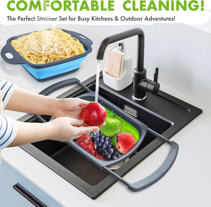 Silicone Collapsible Colander Sink Colander Collapsible Camping Versatile Collapsible Strainer Sink strainer basket over Sink Strainer (Red Green Blue)