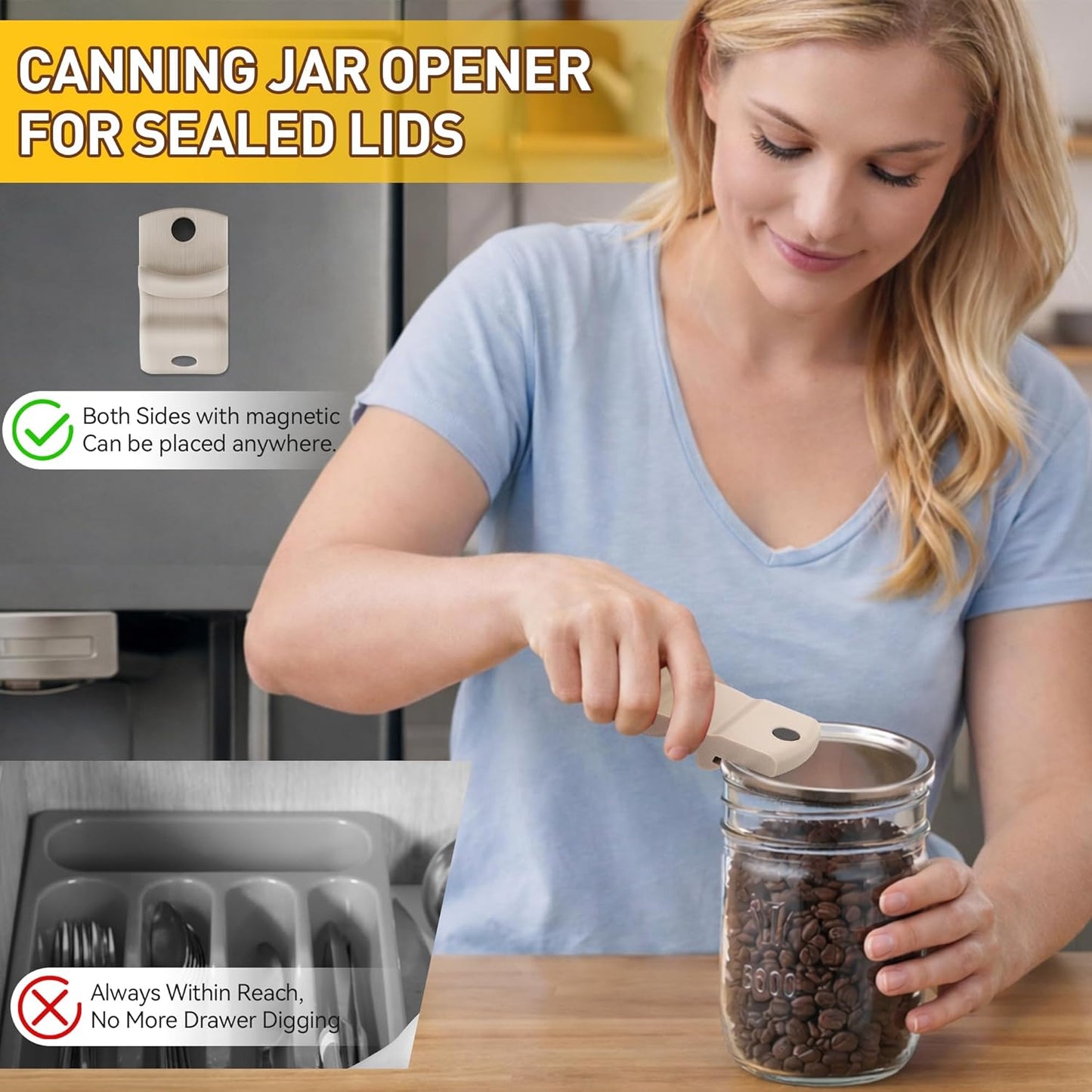 Comfort Grip Jar Opener for Weak Hands, 4 Pcs Kitchen Opening Set with Adjustable Multifunctional Stainless Steel Can Opener with Gripper & Mason Jar Lid Openers,Release Vacuum Seal,Arthritis Friendly