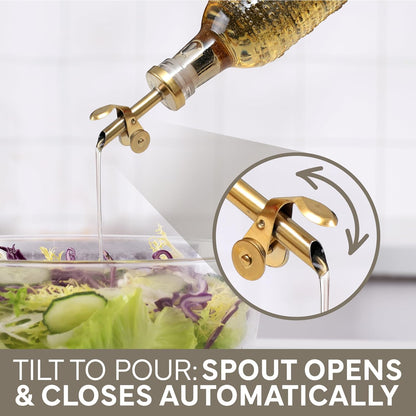COOK WITH COLOR Glass Olive Oil Bottle Dispenser - 2 Pack- 17oz Oil and Vinegar Cruet - Olive Oil Carafe Decanter for Kitchen, Elegant Waves, Clear