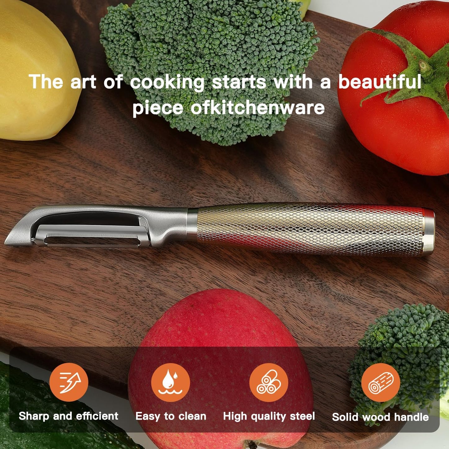 Serrated Blade Premium I Type 304 Stainless Steel Multifunctional Kitchen Peeler Real Wood Handle Ultra Sharp Blade Vegetable Potato Apple（Agarwood）