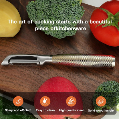 Serrated Blade Premium I Type 304 Stainless Steel Multifunctional Kitchen Peeler Real Wood Handle Ultra Sharp Blade Vegetable Potato Apple（Agarwood）