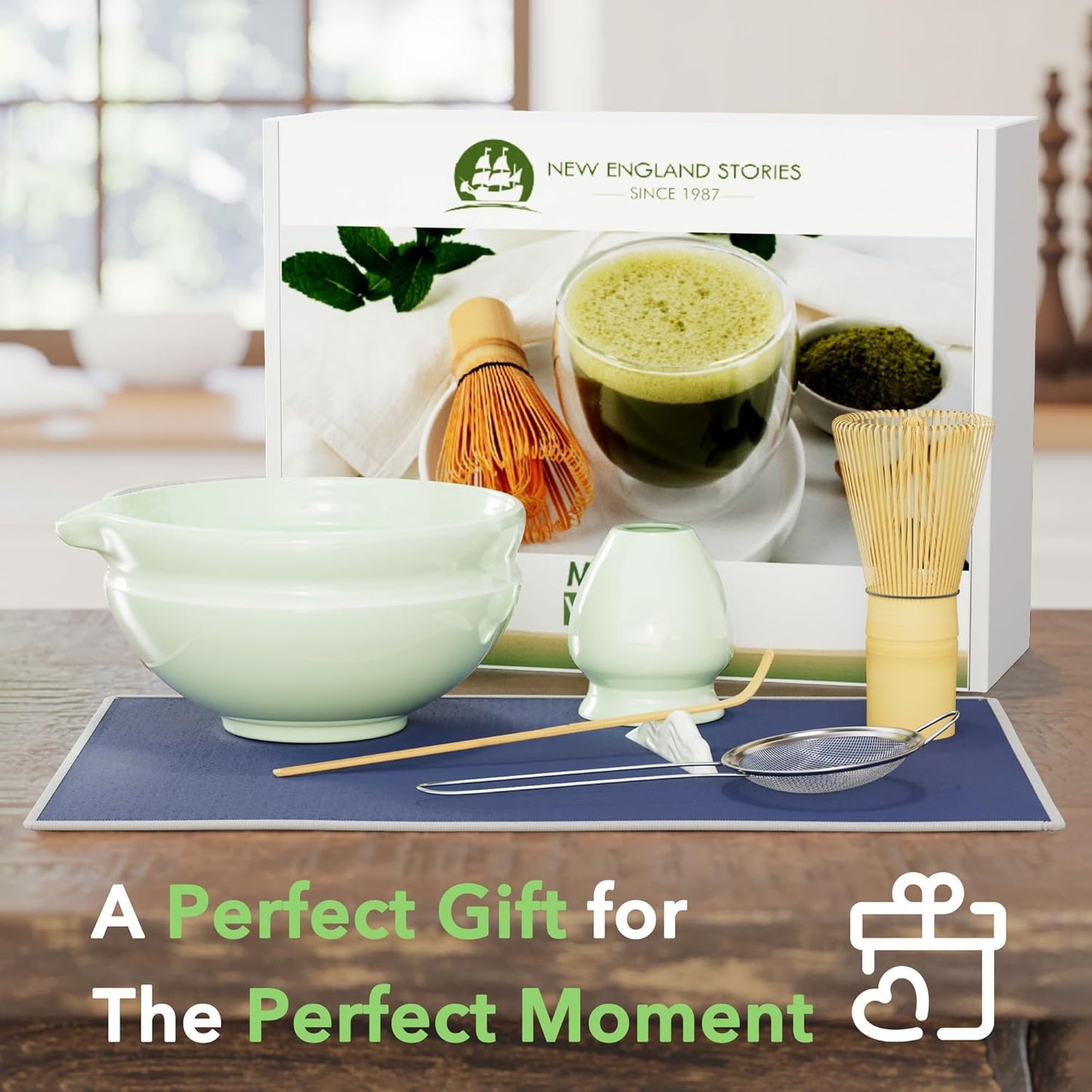 Matcha Whisk Set, Perfect Matcha Kit for Matcha Lovers Includes Ceramic Bowl, Bamboo Whisk, Holder, Scoop, Sifter & Cloth - 7 Pcs Matcha Kit