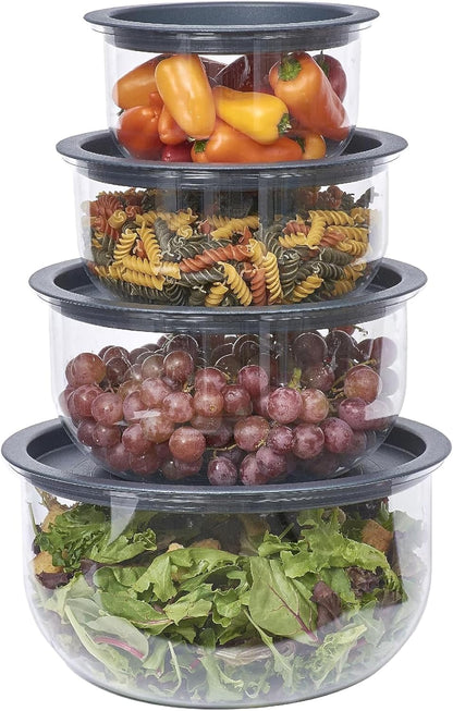 Buddeez Tritan™ Bowl Set 8 Piece - Crystal Clear Nesting Storage Bowls for Kitchen - BPA Free Mixing Bowls with Lids