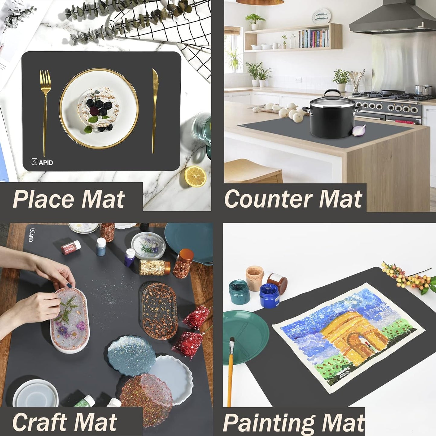Extra Large Silicone Mat 36" x 24" Place Mats, Heat Resistant Mat for Kitchen Countertop Protector, Thick Placemats Washable Silicone Mats for Kitchen Counter Mat Dining Table Mat, Grey, Sapid