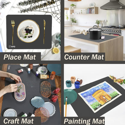 Extra Large Silicone Mat 36" x 24" Place Mats, Heat Resistant Mat for Kitchen Countertop Protector, Thick Placemats Washable Silicone Mats for Kitchen Counter Mat Dining Table Mat, Grey, Sapid