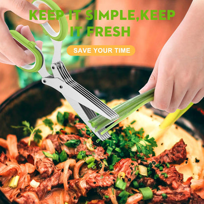 Fun Unique Kitchen Gadgets: Herb Scissors Set - Updated 2026 Cool Kitchen Tools for Cutting Fresh Garden Herbs - Sharp 5-Blade Shears with Cover, Anti-Rust Stainless Steel, Dishwasher Safe (Blue)