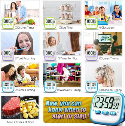 Antonki 2 Pack Classroom Timers for Kids Teachers, Magnetic Countdown Digital Kitchen Timer for Cooking, Study, Exercise, Games, Time Mangement - Loud/Silent Mode - Battery Included