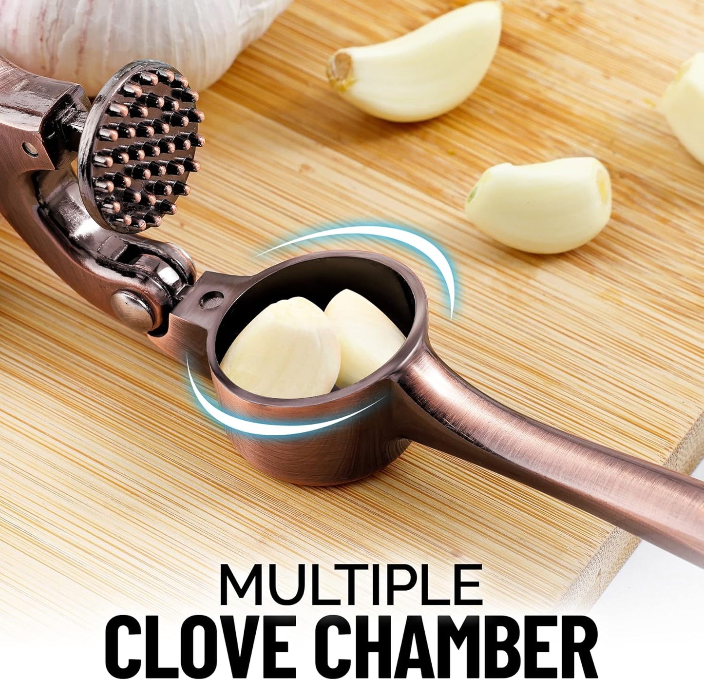 Zulay Kitchen Premium Garlic Press Set - Rust Proof Professional Garlic Mincer Tool - Easy-Squeeze, Easy-Clean with Soft, Ergonomic Handle - Silicone Garlic Peeler & Brush (Silver)