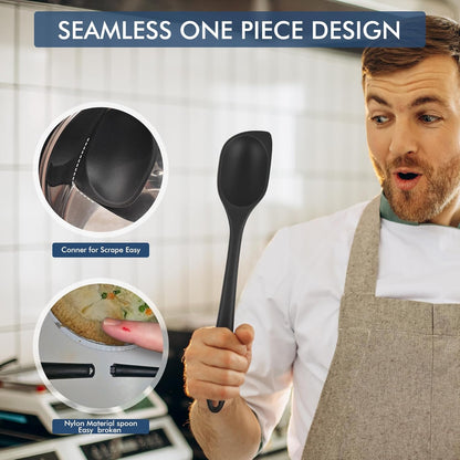 HOTEC 446°F Heat Resistant Silicone Cooking Spoon Spatula, BPA Free Large Kitchen Solid and Slotted Spoons for Mixing, Serving, Scraping, Non-stick, Dishwasher Safe Classic Blue 12.5inch