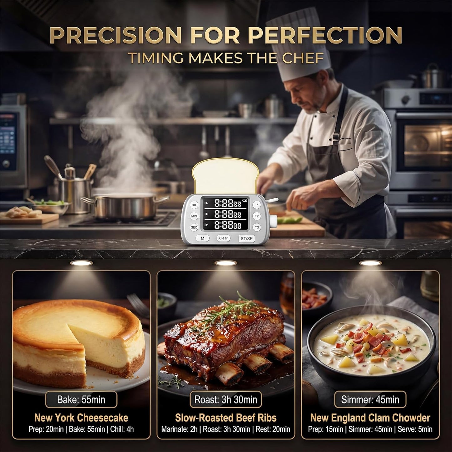 Digital Kitchen Timer for Cooking - 3-Channel Magnetic Countdown Timers with Memory Preset for Baking, Toaster, Eggs Includes Memo Notes (White)