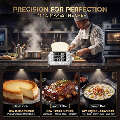 Digital Kitchen Timer for Cooking - 3-Channel Magnetic Countdown Timers with Memory Preset for Baking, Toaster, Eggs Includes Memo Notes (White)