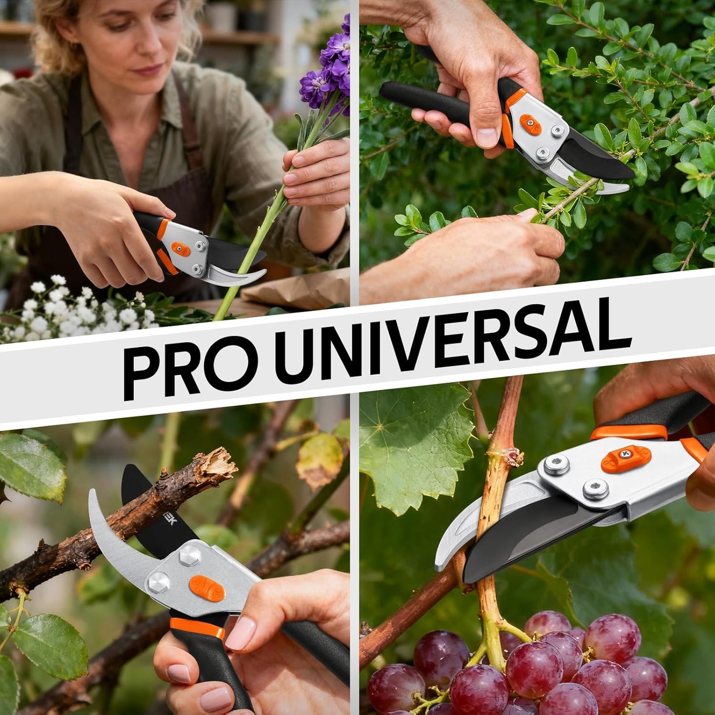 VOTREK® Pruning Shears, 8.5” Professional Garden Pruner with Jam-Proof Spring & Ever-Sharp SK5 Blade, Ergonomic Bypass Clippers for Rose, Tree Trimming, Heavy Duty Bonsai Scissor for Weak Hand
