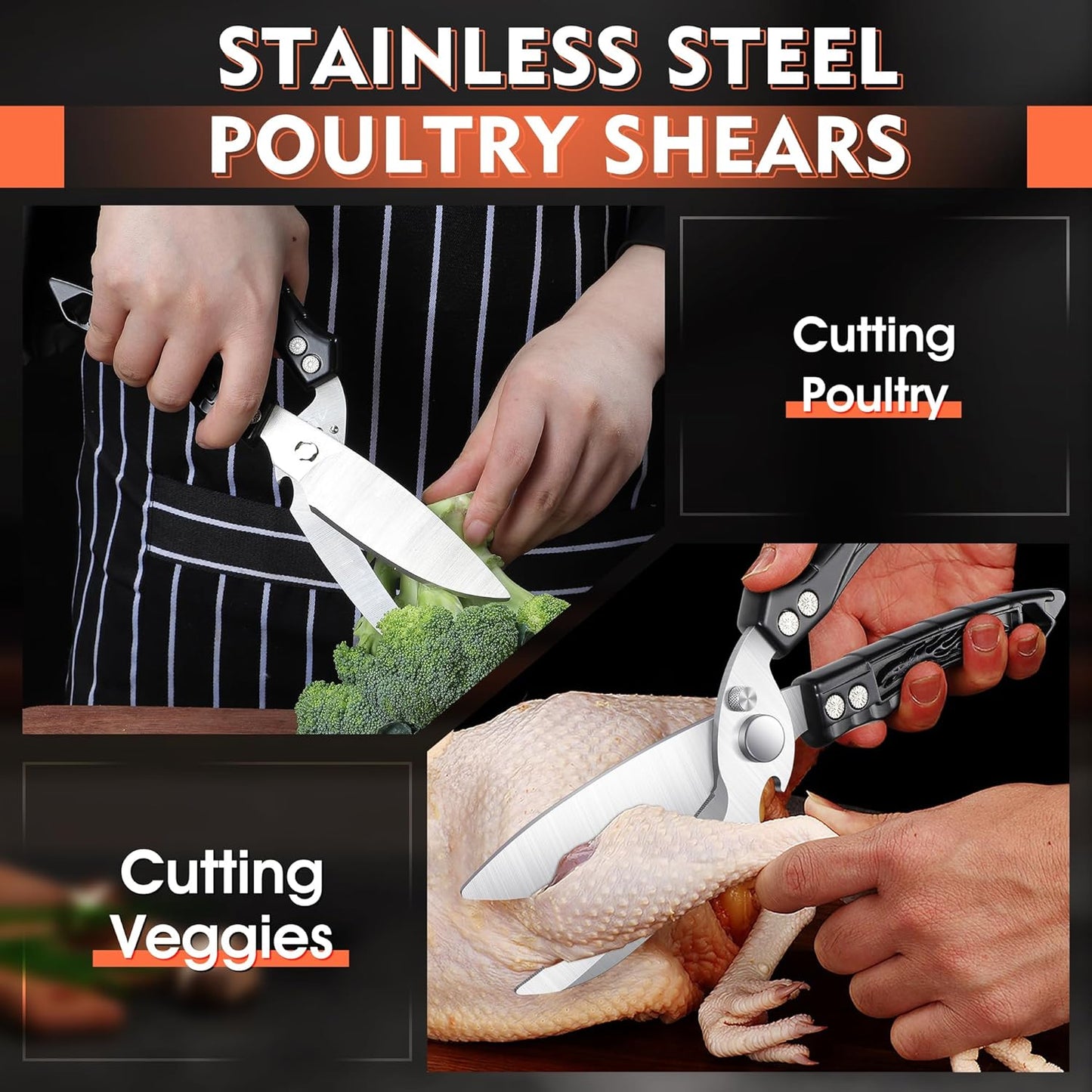 Dream Reach Poultry Shears, Heavy Duty Kitchen Shears with Serrated Edge, No Rust Spring Loaded, Multipurpose Stainless Steel Kitchen Scissors for Chicken, Bone, Meat, Turkey, Fish Thanksgiving Gifts