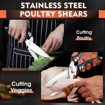 Dream Reach Poultry Shears, Heavy Duty Kitchen Shears with Serrated Edge, No Rust Spring Loaded, Multipurpose Stainless Steel Kitchen Scissors for Chicken, Bone, Meat, Turkey, Fish Thanksgiving Gifts