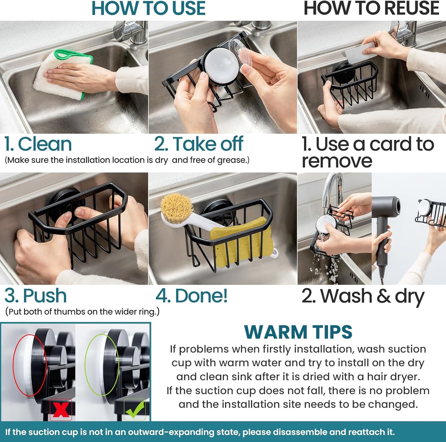 TAILI Sponge Holder for Kitchen Sink with Strong Suction Cup Removable, Rustproof Aluminum Sink Caddy for Sponge, Brush, Scrubber, Scraper -Silver