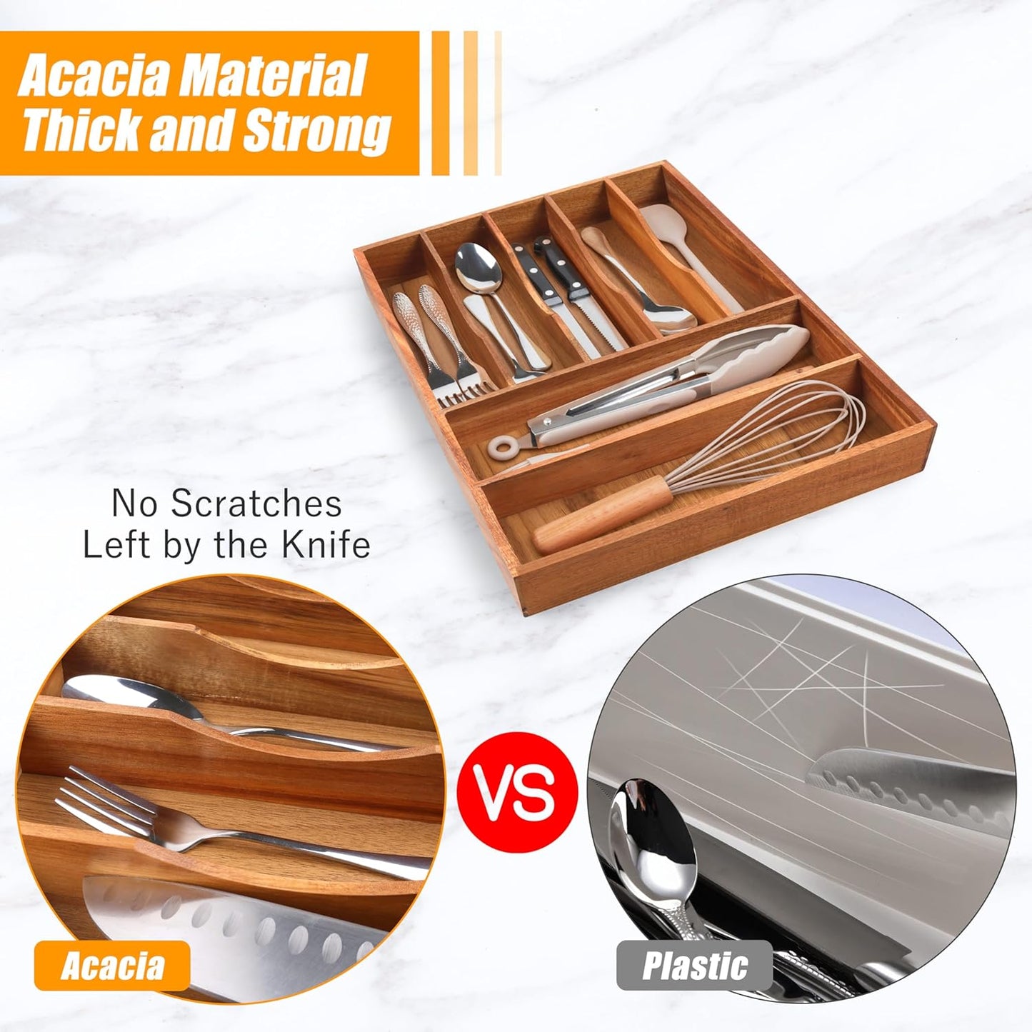 Bellsal Silverware Organizer Kitchen Drawer Organizer Expandable Bamboo Utensil Holder Cutlery Tray for Kitchen Utensil and Flatware Bedroom Office