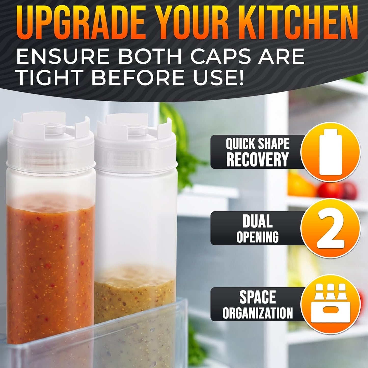6 Pcs Condiment Squeeze Bottles 16 Oz - 9.2x2.44" Clear Bottles With Self-Closing Valve, Flexible, Easy to Clean and Fill - Dispenser for Sauces and Dressings