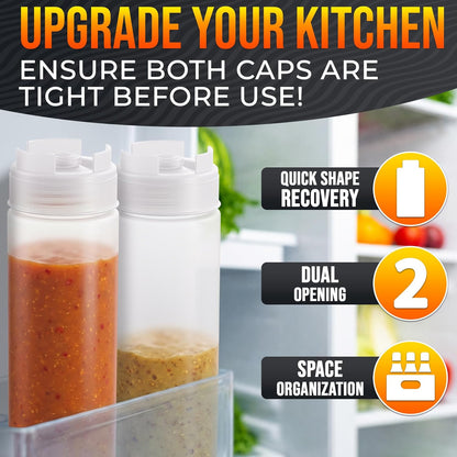 6 Pcs Condiment Squeeze Bottles 16 Oz - 9.2x2.44" Clear Bottles With Self-Closing Valve, Flexible, Easy to Clean and Fill - Dispenser for Sauces and Dressings
