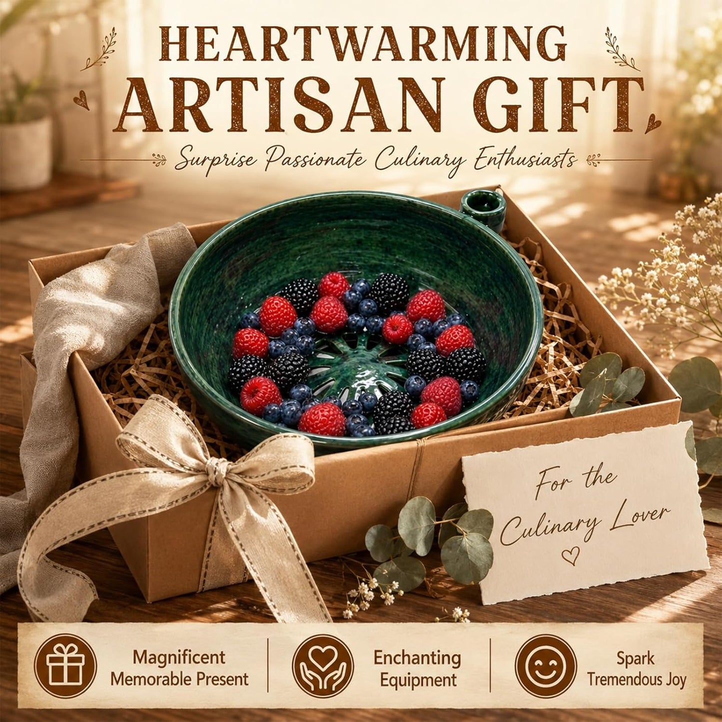 Self Spinning Washing Berry Bowl, Original Ceramic Fruit Vortex Washer with Drainage Holes, Quick Rotating Swirl Colander Basket for Kitchen Counter, Handmade Cleaning Strainer Equipment