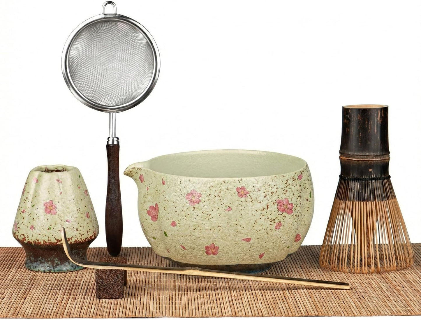 Matcha Whisk Set, 7-Piece Matcha Kit with Ceramic Bowl, Bamboo Whisk, Scoop, Sifter, Holder & Bamboo Mat – Premium Matcha Tea Set for Beginners & Matcha Lovers, Gift Ready
