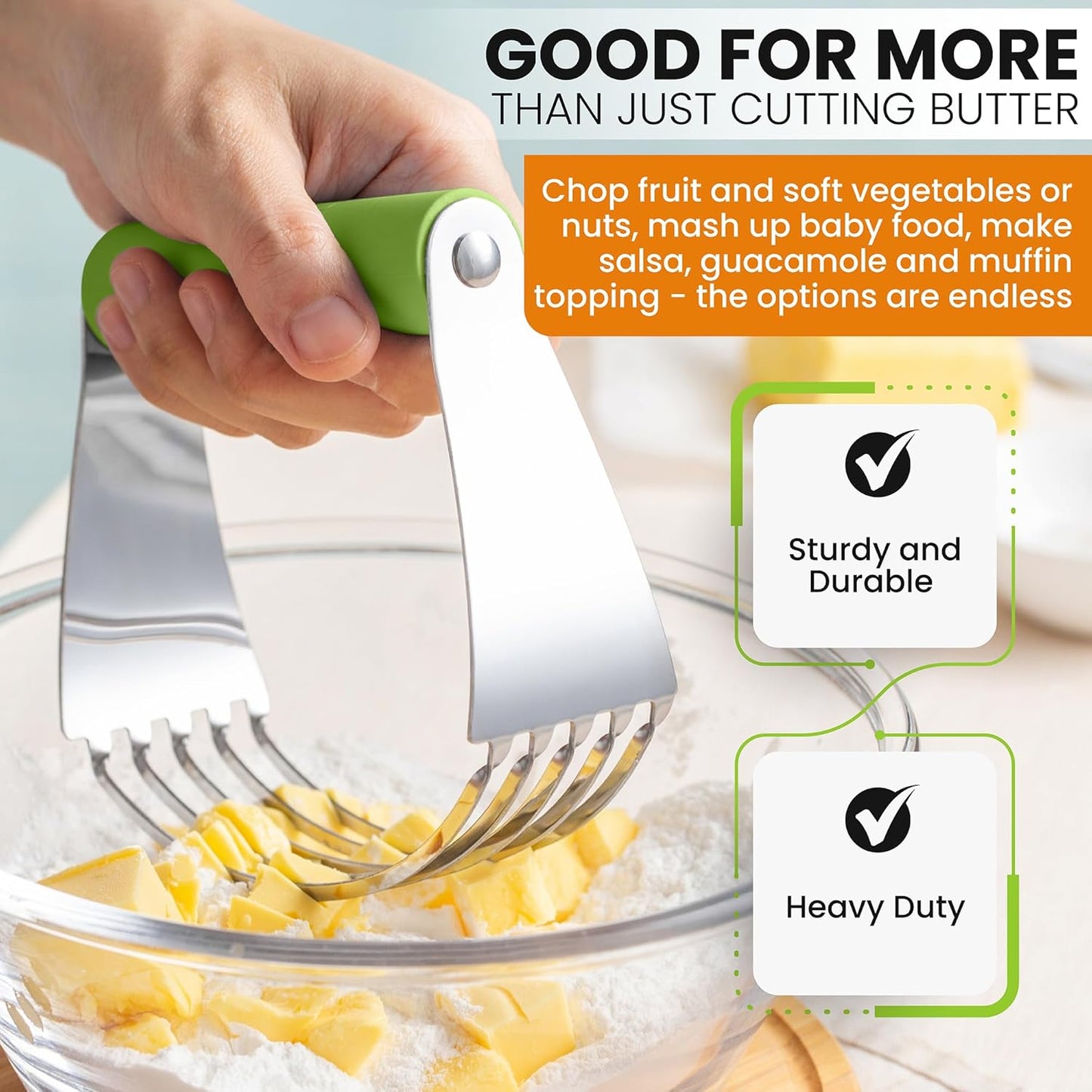 Spring Chef Dough Blender, Top Professional Pastry Cutter with Heavy Duty Stainless Steel Blades, Medium Size, Black