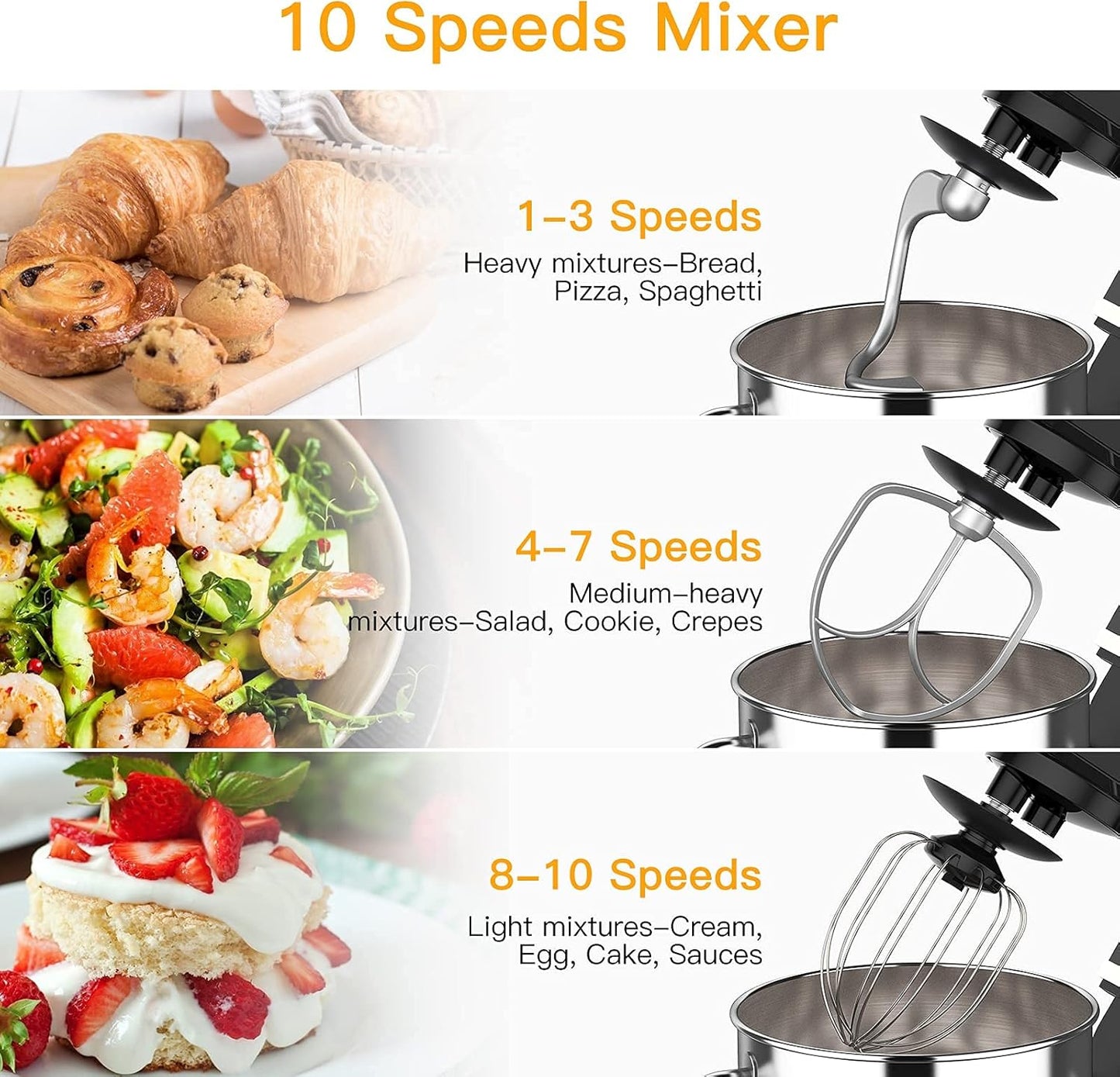 Stand Mixer, 7.5QT 660W Electric Dough Mixer, Kitchen 10-Speed Tilt-Head Food Mixer for Baking&Cake, with Stainless Steel Bowl, Whisk, Dough Hook, Beater, Splash Guard(RED) MC1