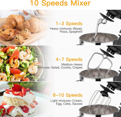 Stand Mixer, 7.5QT 660W Electric Dough Mixer, Kitchen 10-Speed Tilt-Head Food Mixer for Baking&Cake, with Stainless Steel Bowl, Whisk, Dough Hook, Beater, Splash Guard(RED) MC1