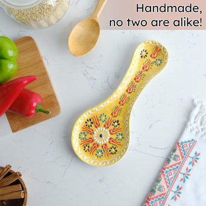 Handmade Spoon Rest, Ceramic Spoon Rest for Stove Top, 10" Spoon Rest for Kitchen Counter, Dishwasher Safe Spoon Holder for Stove, Housewarming Gifts Utensil Rest, Colorful Spoon Rests (Black)