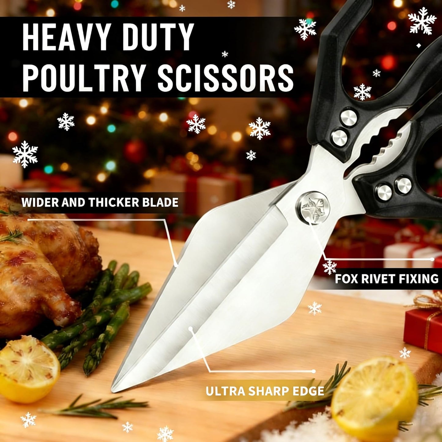 Multifunctional Heavy-Duty Kitchen Shears,Ultra Sharp Stainless Steel Poultry Shears,Multipurpose Food Scissors for Chicken, Meat,Fish, Vegetables,Bone Cutting(Silver)