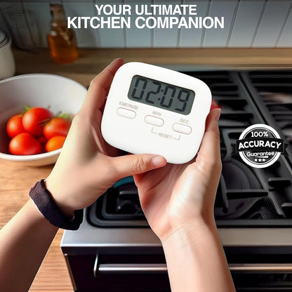 Digital Kitchen Timer Magnetic Backing Stand, Loud Alarm Timers, Timers for Kitchen, Baking, Exercise Training, Study, Count up and Count down Clock, White