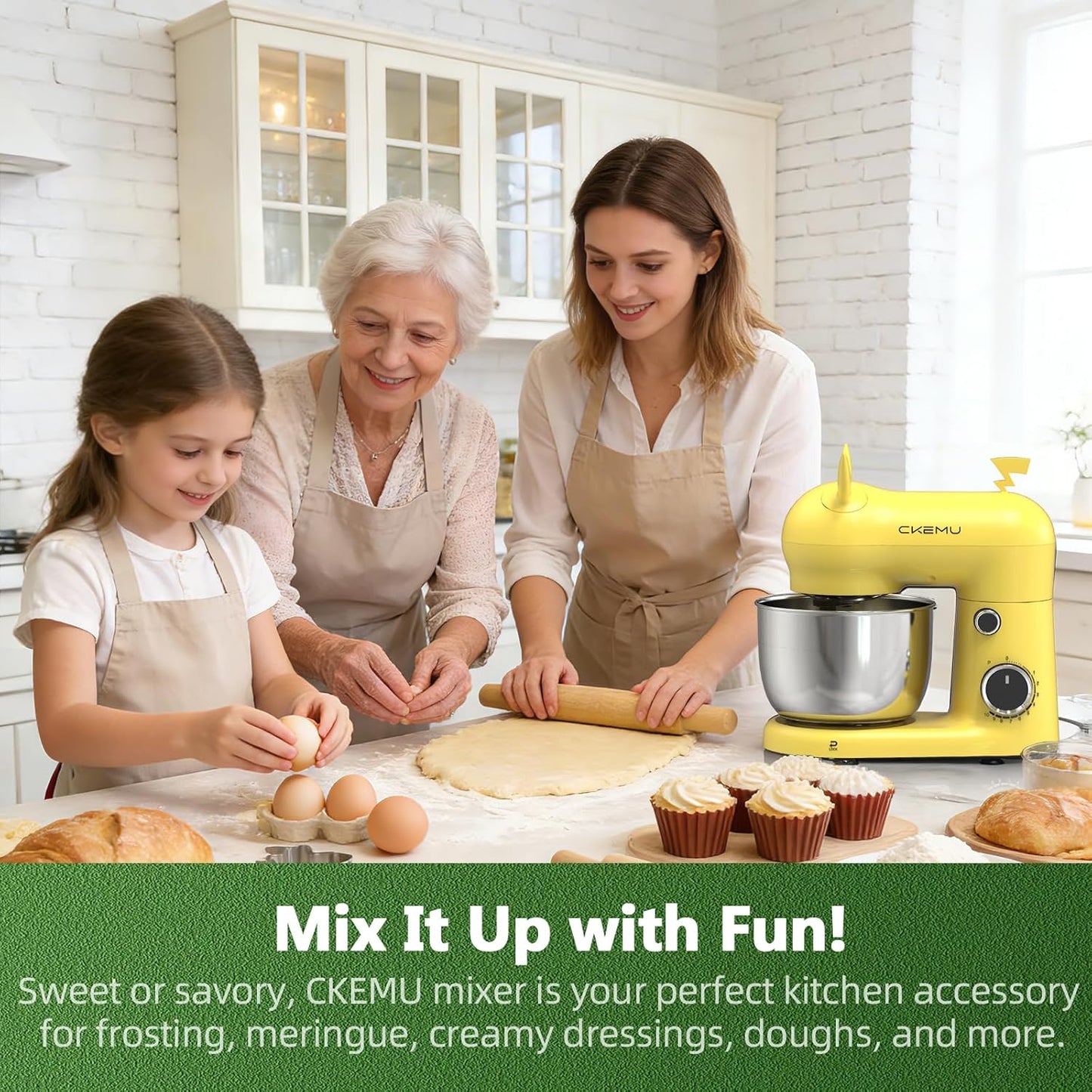 Stand Mixer, Compact & Space-Saving, Stainless Steel Bowl, Unique & Playful Design, Effcient 300W Motor, Dishwasher-Safe Attachments, SM-2549A (Black)