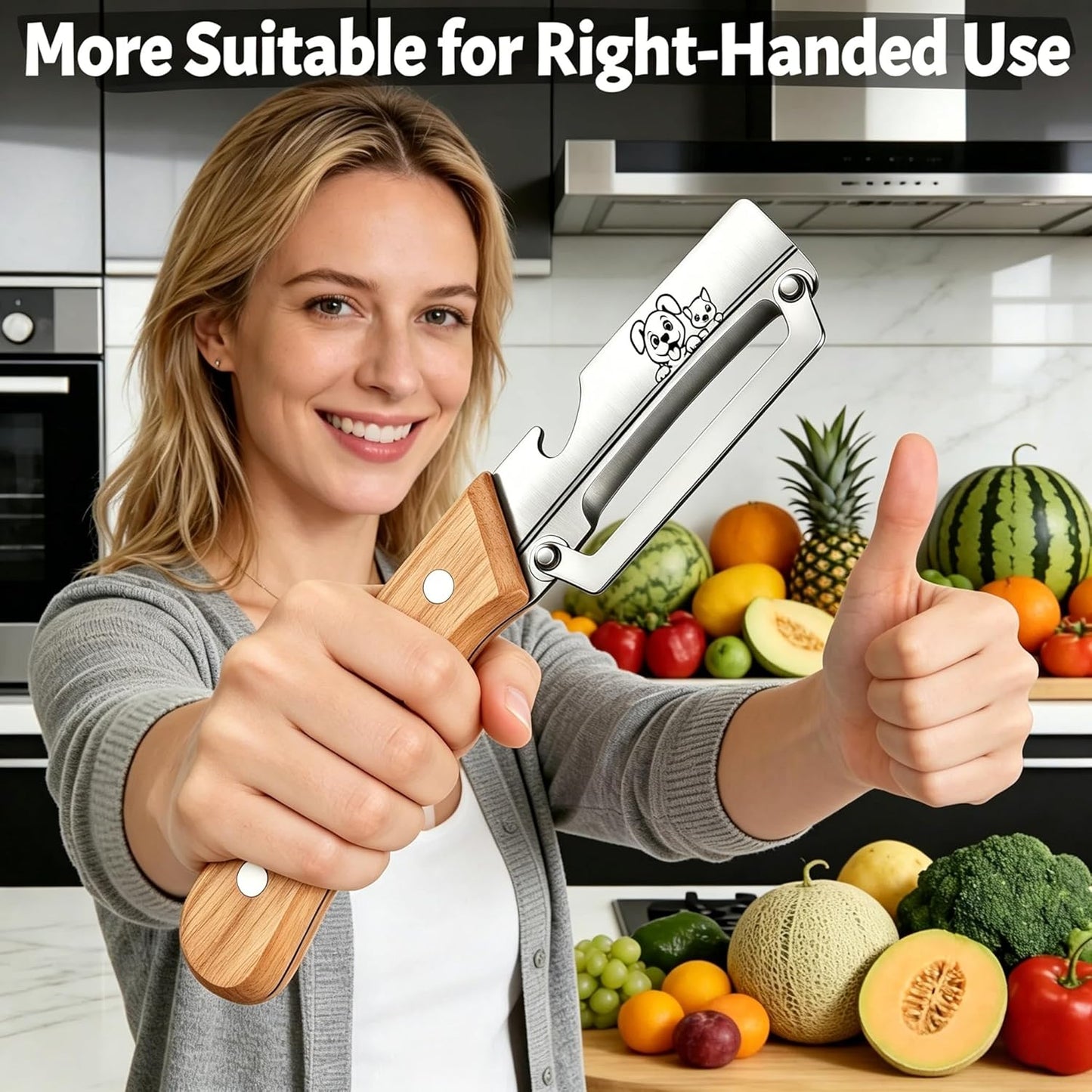 TEEVEA Multifunctional Vegetable Peeler, Zero Flex & Zero Snag, Stainless Steel with Wooden Handle, 2 in 1 Peeler with Bottle Opener for Fruit Potato Apple Carrot