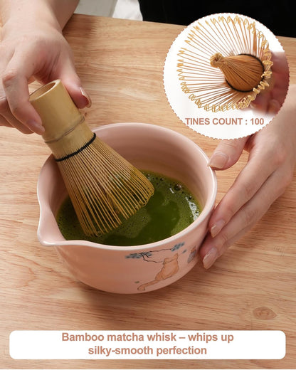 Matcha Whisk Set, Japanese Matcha Kit Set 7-Pcs with Matcha Bowl (Chawan), Matcha Whisk and Holder, Bamboo Scoop, Scoop Rest, Sifter and Tea Towel - Authentic Tea Ceremony Tools for Tea Lovers(Blue)