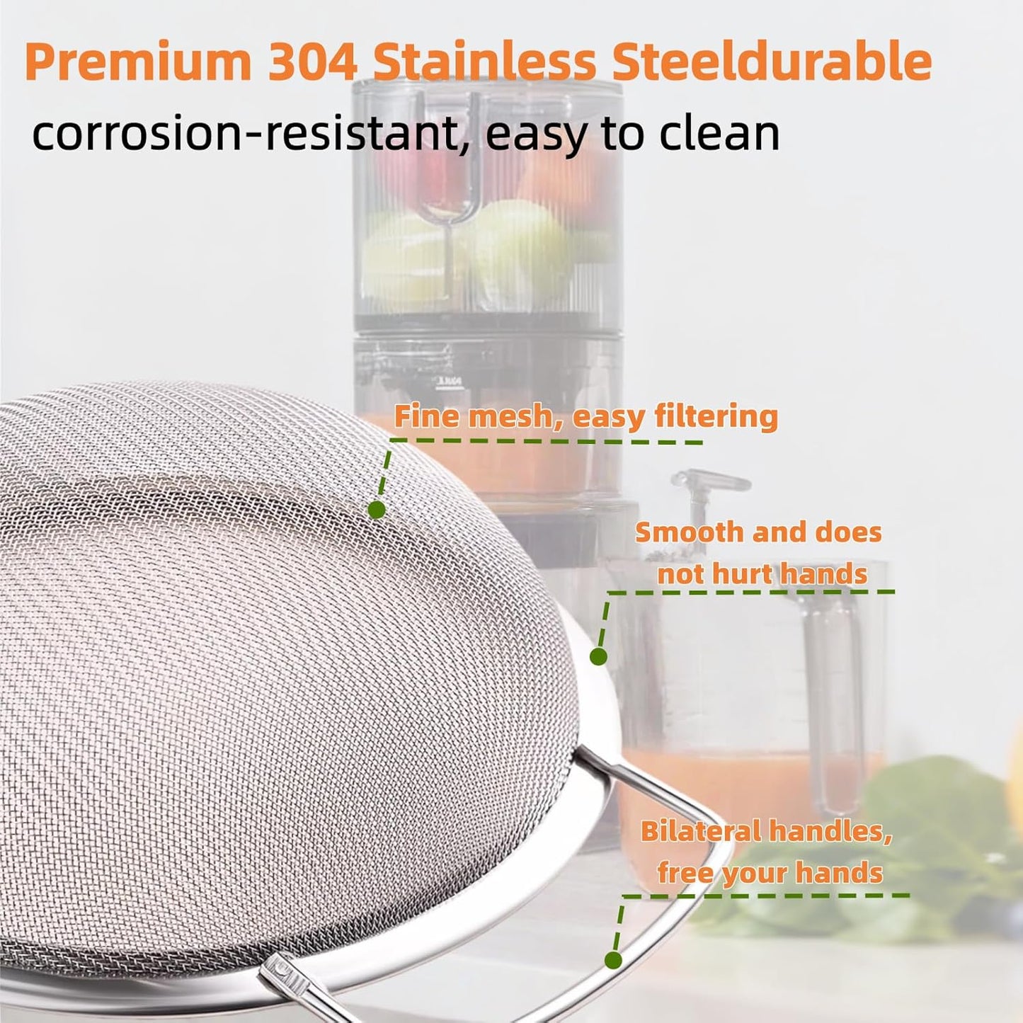 Juice Strainer for Nama J2,Juice Strainer After Juicing,Fine Mesh Filter Screen Compatible with Nama J2 Cold Press Juicer, Bilateral handles-304 Stainless Steel Easy Clean(for most containers)