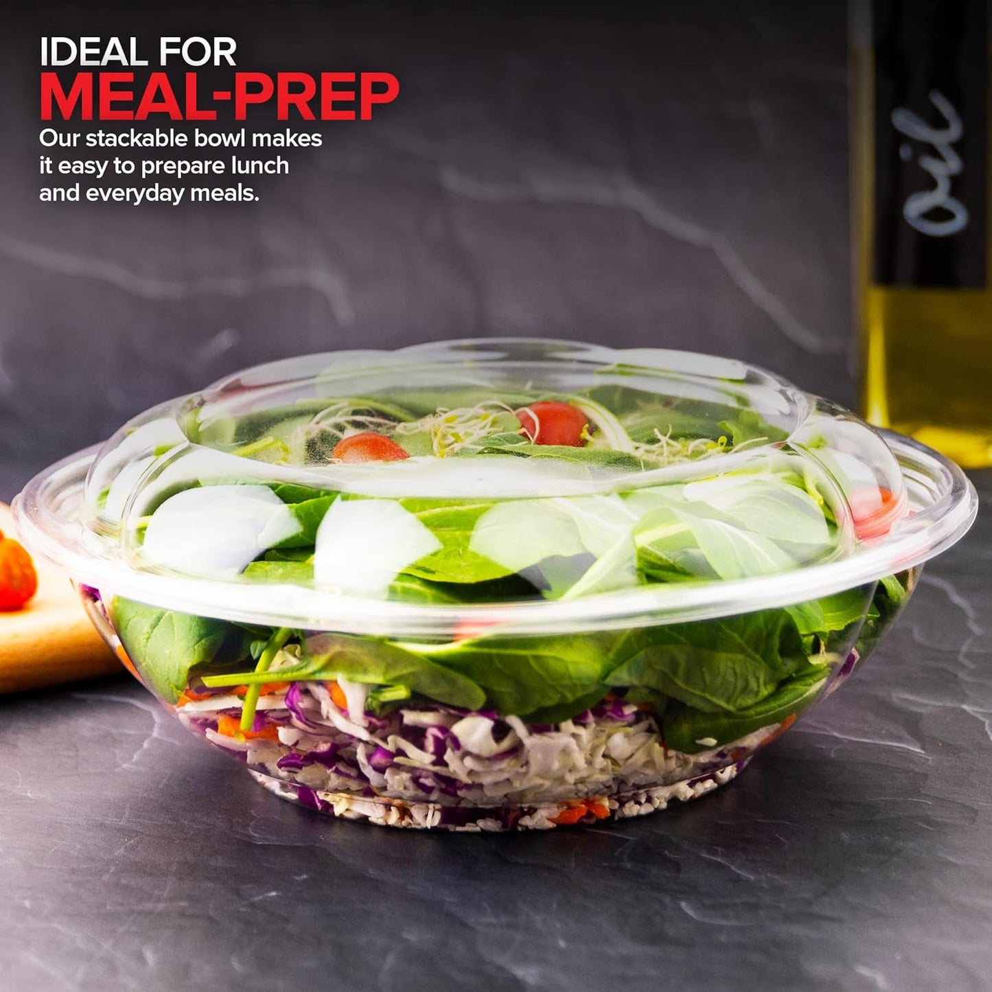 Stock Your Home 32oz Clear Plastic Salad Bowls with Lids Disposable (50 Pack) Medium Takeout Container with Snap on Lid for Fruit Salads, Quinoa, Lunch and Meal Prep, Acai Bowl, To-Go Party Containers