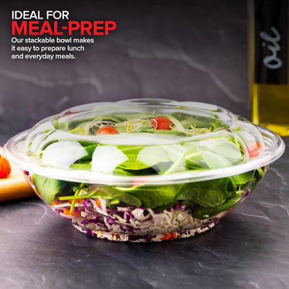 Stock Your Home 32oz Clear Plastic Salad Bowls with Lids Disposable (50 Pack) Medium Takeout Container with Snap on Lid for Fruit Salads, Quinoa, Lunch and Meal Prep, Acai Bowl, To-Go Party Containers