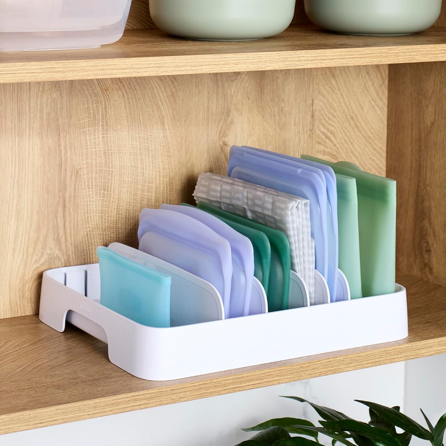 YouCopia StoraLid Food Container Lid Organizer for Kitchen Cabinet Storage with 5 Adjustable Dividers, 10.5''D × 13.4''W × 3.3''H, Large Classic Edition, White