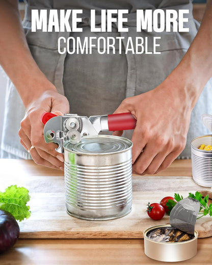 Multifunctional Can Opener Manual, Durable Heavy Duty Handheld Strong Can Opener with Smooth Cutting Edge, Friendly Kitchen Essentials Tool for Seniors, Camping and Bottle Opening-Black