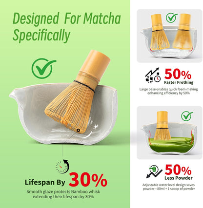 TEANAGOO Matcha Whisk Set,7 Pcs Matcha Start Set Lt.Grey,Matcha Kit for Ceremony,Matcha Tea Set with Whisk and Bowl with All Accessories,Gift for Friend/Family