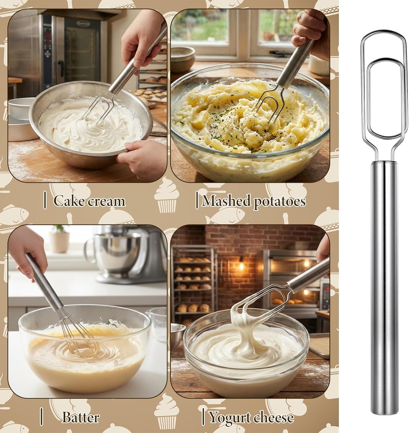 Danish Dough Whisk for Sourdough Starter, Stainless Steel Hand Dough Mixer, 12 Inch Sourdough Starter Stirring Hook, Dutch Bread Whisk for Cooking, Whisking, Pizza, Bread, Cake (Dishwasher Safe)