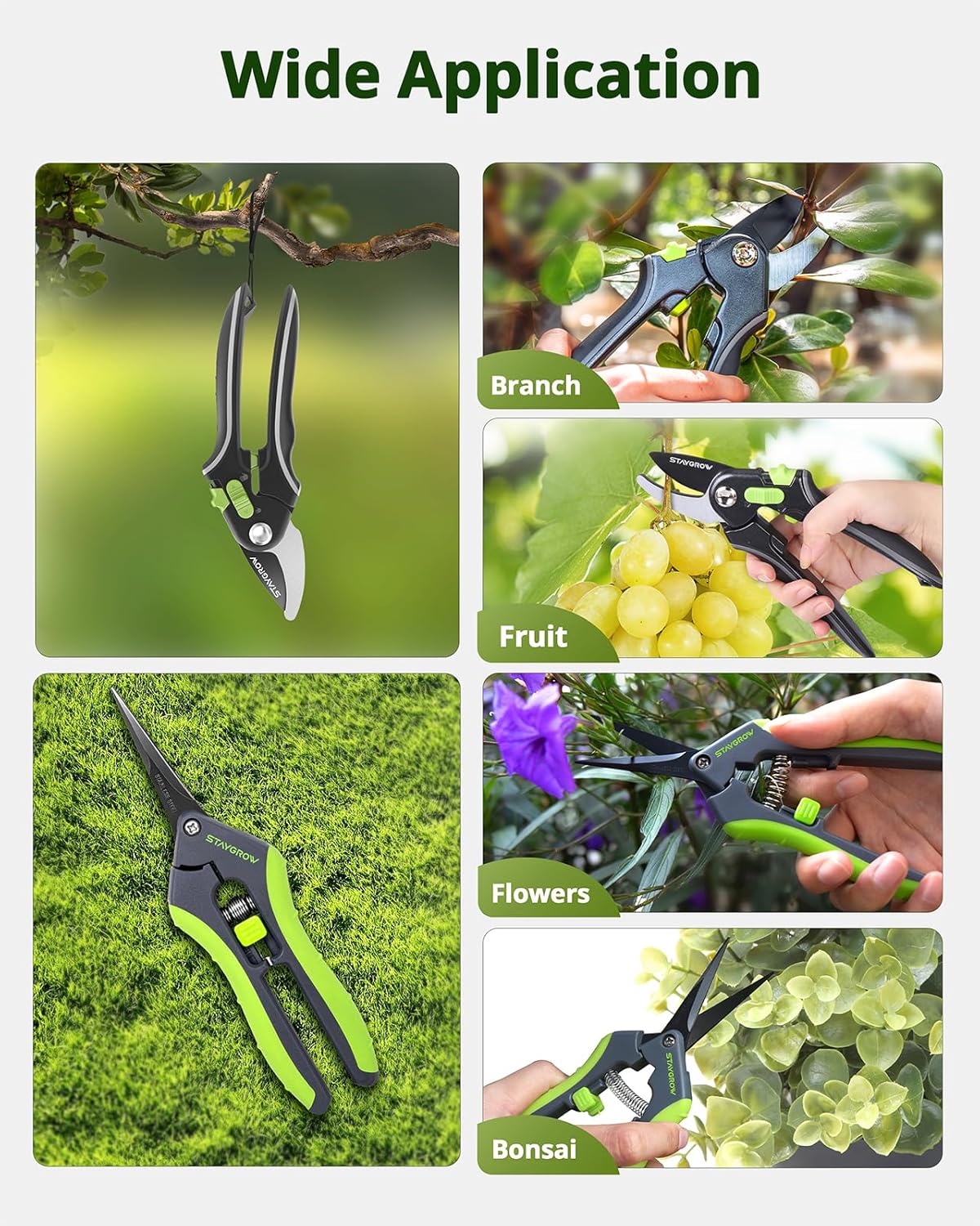 2pcs 6.5" Pruning Shears for Gardening, Ultra Sharp Garden Scissors for Precise Cuts, Stainless Steel Bonsai Clippers with Spring Loaded, 6.5 Inch Garden Shears (1pc Straight & 1pc Curved)