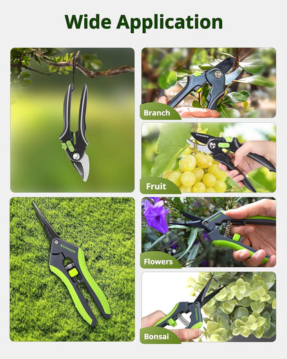 2pcs 6.5" Pruning Shears for Gardening, Ultra Sharp Garden Scissors for Precise Cuts, Stainless Steel Bonsai Clippers with Spring Loaded, 6.5 Inch Garden Shears (1pc Straight & 1pc Curved)