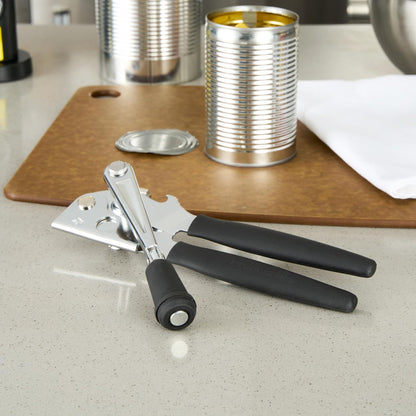 Restaurantware Stainless Steel Magnetic Manual Can Opener - German Standard Red Crank Can Opener with Magnet, Ergonomic Handles, Non-Slip - Heavy-Duty Hand Can Opener, Easy Turn, Sharp Blade