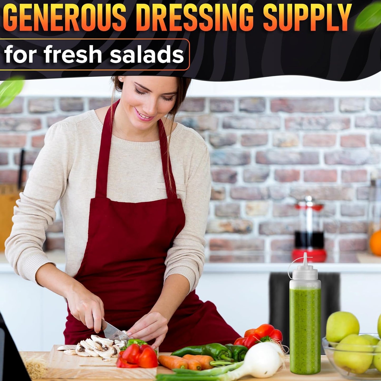 Set of 6 Inverted Condiment Squeeze Bottles 16 oz – Upgraded Design with Added Sealing Gaskets, Self-Closing Valve, Easy-to-Fill Clear Bottles for Sauces, Dressings, Ketchup, Mustard for Everyday Use