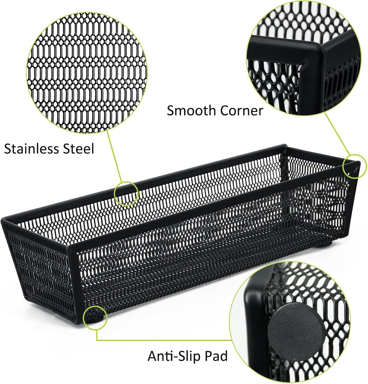 Neudeco Silverware Drawer Organizer - 5 Compartment Cutlery Tray with Non-Slip Feet, Mesh Wire Flatware Storage Divider for Kitchen, Bedroom, Living Room (Silver)