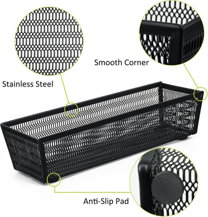 Neudeco Silverware Drawer Organizer - 5 Compartment Cutlery Tray with Non-Slip Feet, Mesh Wire Flatware Storage Divider for Kitchen, Bedroom, Living Room (Silver)