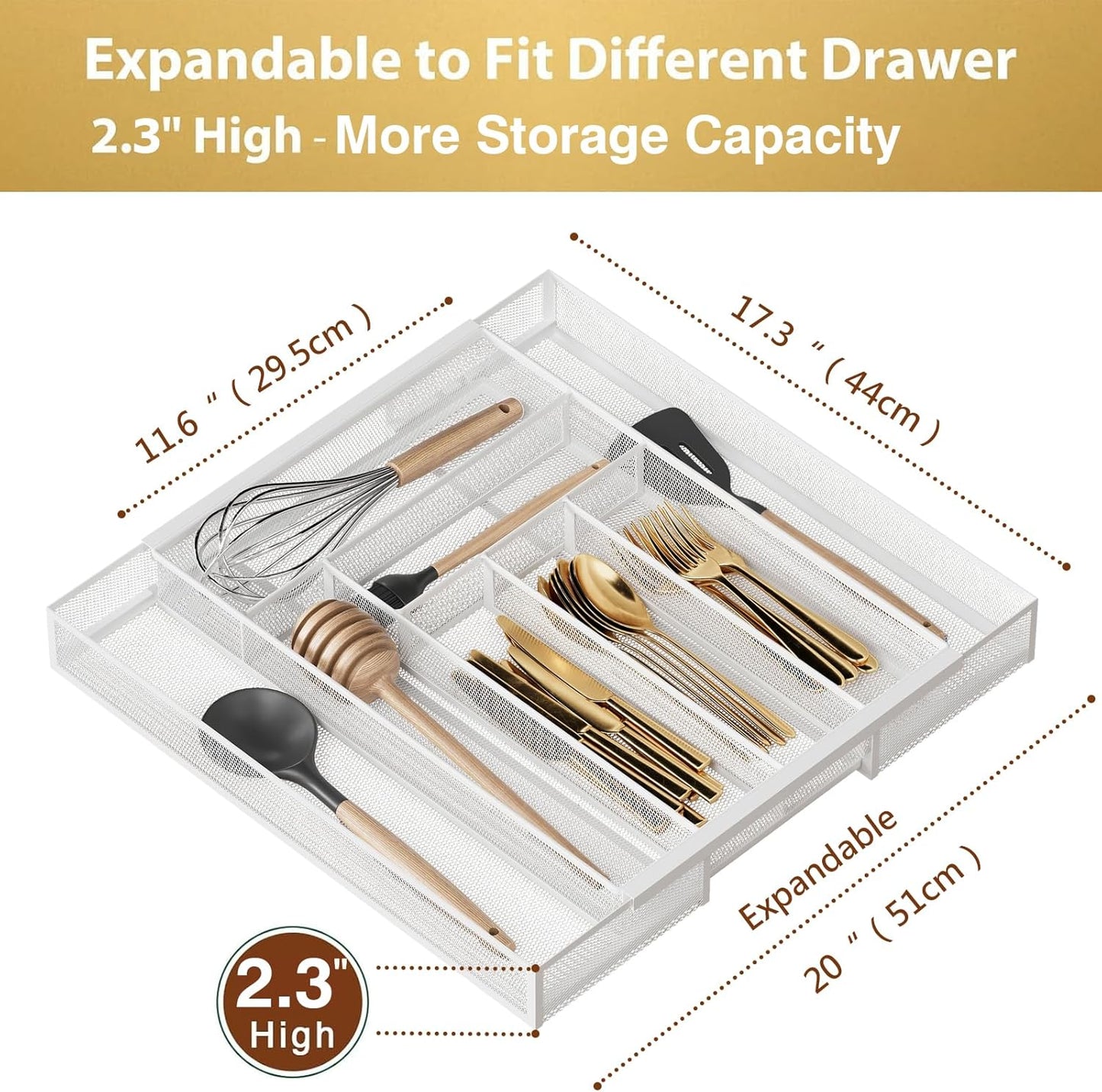 Sedegn Silverware Organizer Metal Mesh, Large Drawer Organizer, Utensil Cutlery Tray for kitchen drawers, Flatware Organizer with 6 Compartment, Black (11.3”*16“)