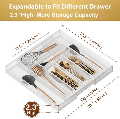 Sedegn Silverware Organizer Metal Mesh, Large Drawer Organizer, Utensil Cutlery Tray for kitchen drawers, Flatware Organizer with 6 Compartment, Black (11.3”*16“)